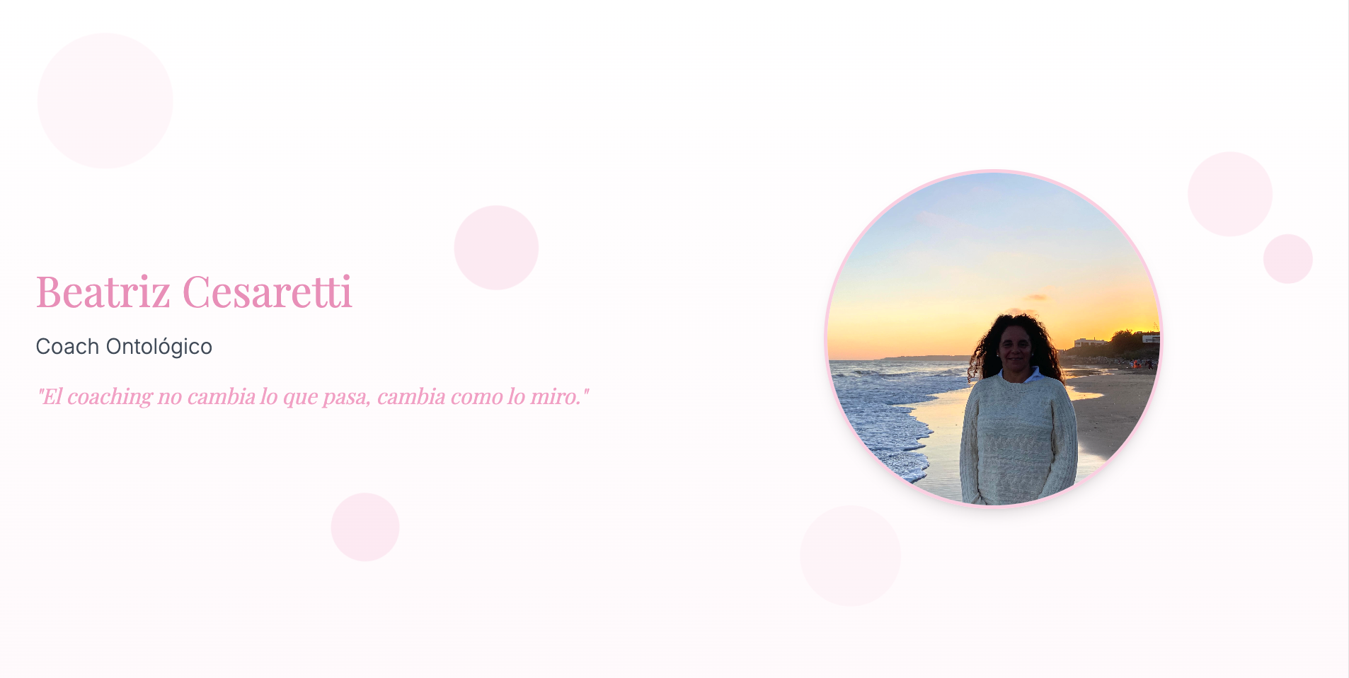 Diseño de página web minimalista para coach ontológico, transmitiendo tranquilidad.