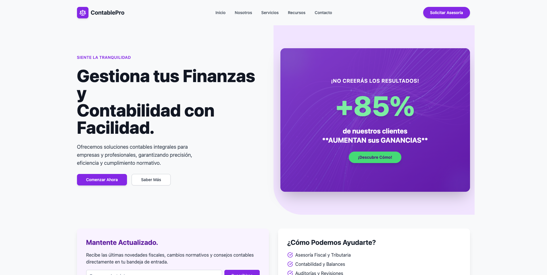 Diseño y desarrollo de sitio web para estudio contable, enfocado en la gestión financiera.